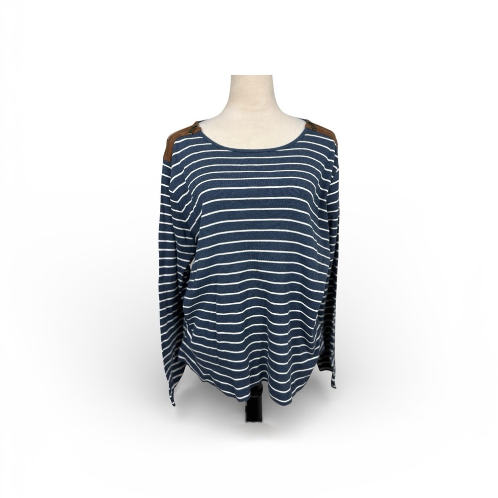 Ralph Lauren blue and white striped sweater with faux suede size 3X